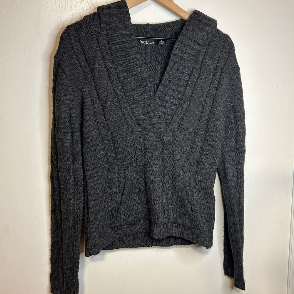 Wetseal Hooded Pullover Gray Sweater Size L A93 Y2k